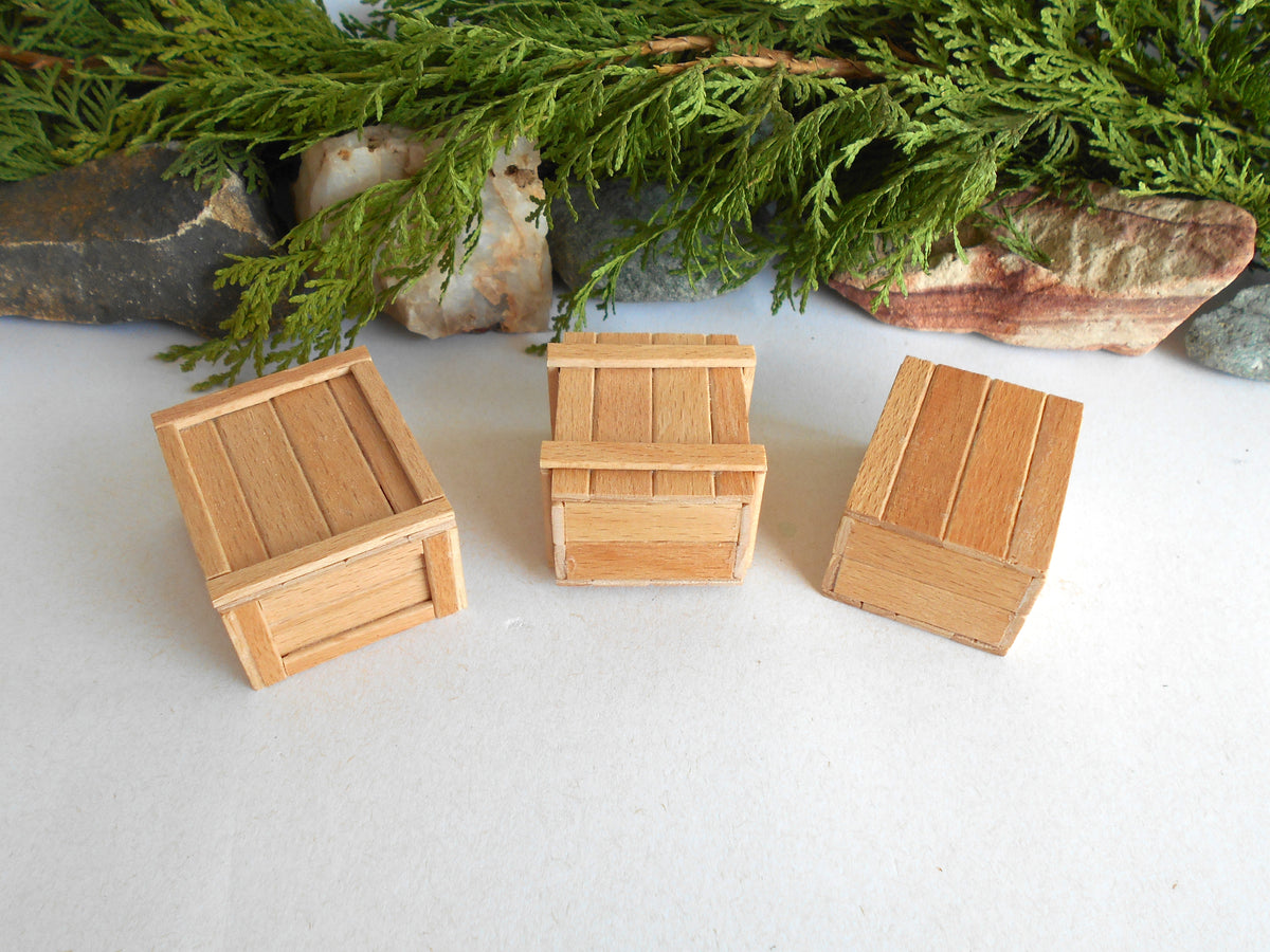 Artisan Dollhouse Miniature Box Set of 3 - 1:12 Scale – Handcrafted Lidded Beech Wood, Hand-Cut, Made to Order - Miniature Trinket Box Set Number 38