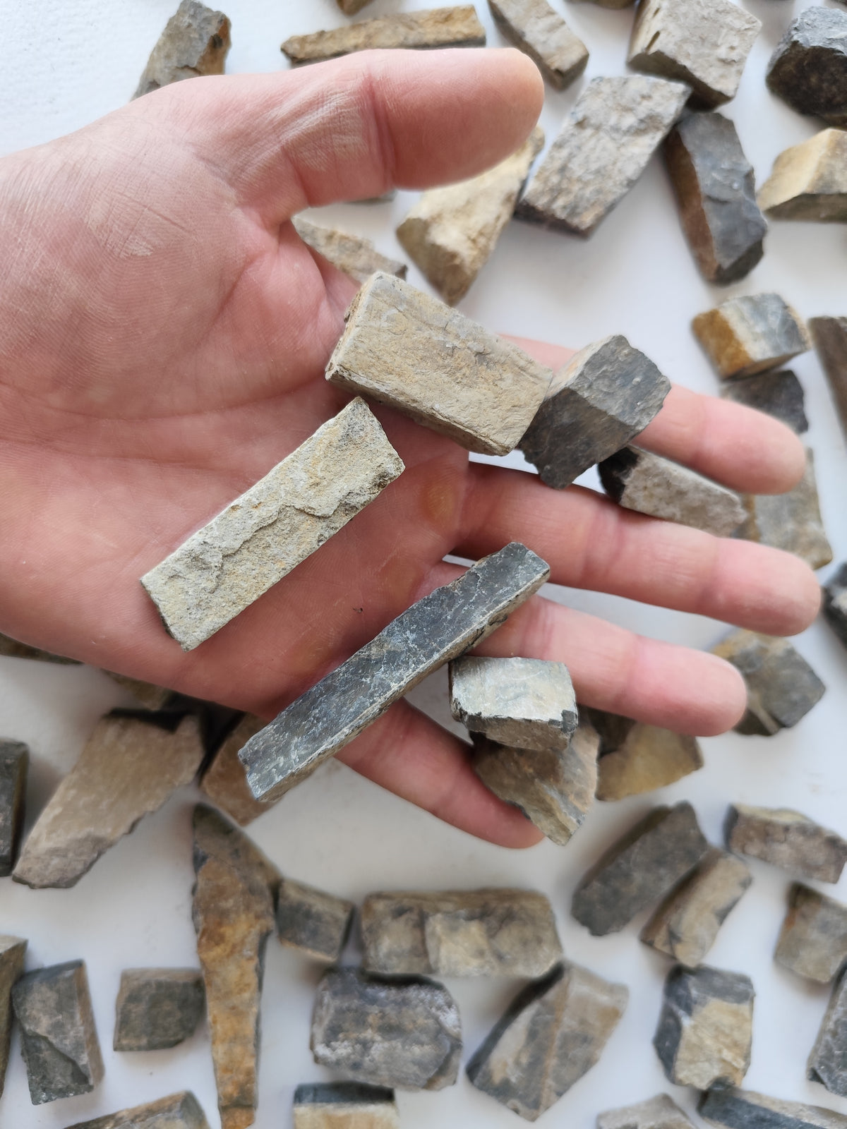 This is a Set of 100 Natural Stone Bricks Materials for Miniatures &amp; Crafts - DIY Craft Supplies. I will make a selection specially for you of 100 such stones and I will make sure to include in the set 4 different types of stone bricks- squareish, rectangularish,  long and narrow like short beams and also plate like slate stones. Your set will have from all of the 4 types of stones.
