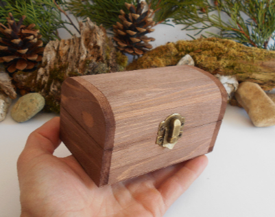 Wooden chest box- rectangular chest box- unfinished keepsake box with bronze colored hinges- fir tree wood box- craft box- jewelry box