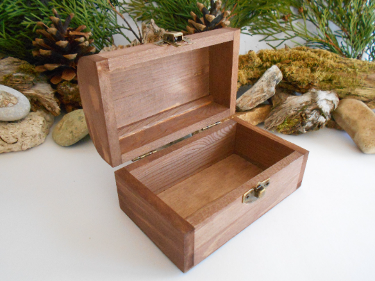 Wooden chest box- rectangular chest box- unfinished keepsake box with  bronze colored hinges- fir tree wood box- craft box- jewelry box