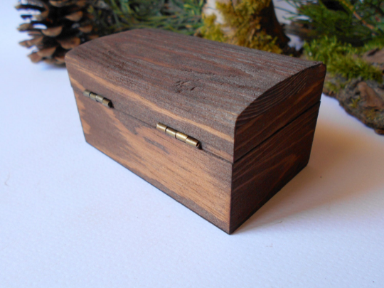 Mahogany-colored brown Wooden chest box- brown decoupage rectangular box- wedding wooden box with bronze colored hinges- fir tree wood rustic box