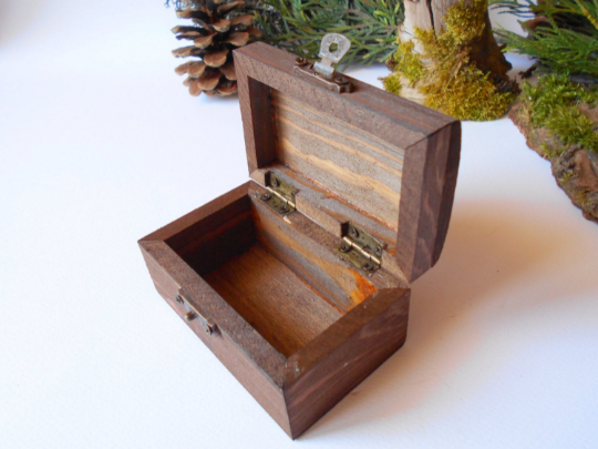 Wooden chest box- rectangular chest box- unfinished keepsake box with  bronze colored hinges- fir tree wood box- craft box- jewelry box