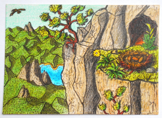 Landscape art drawing print 'Kiting high above' - bird nest in the mountain art print- landscape drawing poster