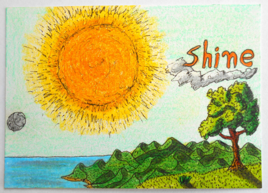 Sun Art print aceo card- &#39;Shine&#39; Sun-Tree-Sea inspirational poster print- landscape art print signed by author Hristo Hvoynev
