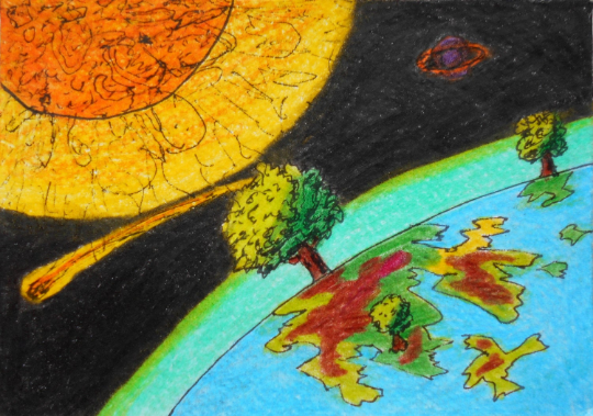 Fantasy Art print- cosmos drawing print "The Realm of Exdourn"- Fantasy World Series- Sun, tree, space and planet art print- signed by author Hristo hvoynev