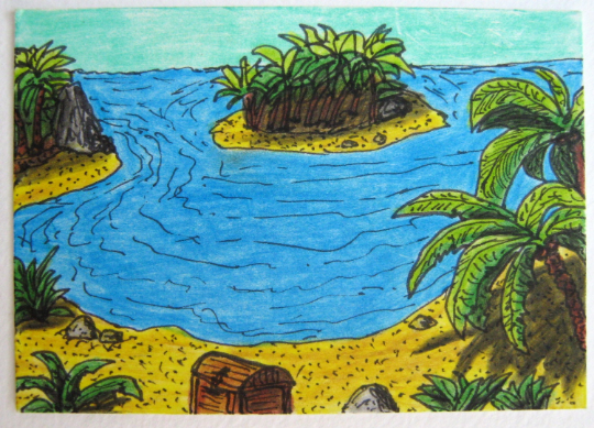 Fantasy pirat island art print- aceos illustration 'Southern pirate Islands' poster- pencil drawing of pirate ilands- signed by author Hristo Hvoynev