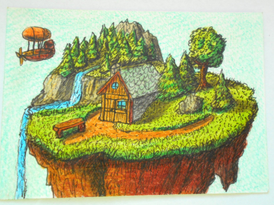 Fantasy art print from original drawing- original fantasy aceo art- ink and pencil artwork aceo card 'A Villa of a Magician'