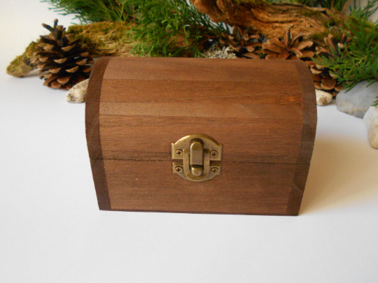 Wooden chest box- small chest box- Brown finish wooden box with bronze colored hinges- bamboo wood box-Decoupage Wooden box-Small craft box