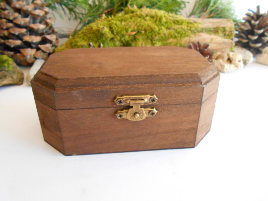 Wooden box- mahagony-colored jewelry box - medium large six sides box- keepsake wooden box with bronze-color hinges- pine wood box