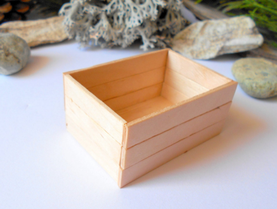 Dollhouse Miniature wooden crate- Plain wood -mini accesories- 1/12 scale mini wooden vintage crate- dollhouse basket box- miniature box