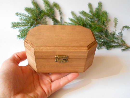 Wooden keepsake box- large eight side box- wooden box with bronze-color hinges- bamboo wood box- wooden supplies- craft box