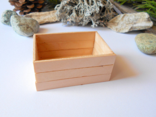 Dollhouse Miniature wooden crate- Plain wood -mini accesories- 1/12 scale mini wooden vintage crate- dollhouse basket box- miniature box