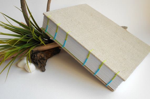 Handmade fabric journal- hardcovers coptic book- 100% recycled pages-80gsm.- ecofriendly gift for writers and teachers