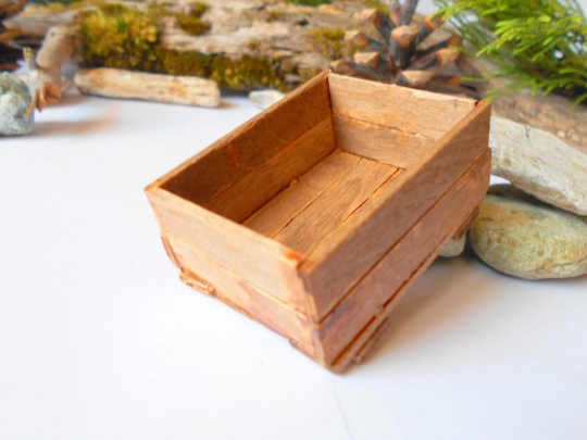 Miniature wooden crate- brown chest box -Dollhouse accesories- 1/12 scale mini wooden vintage crate- dollhouse basket box- miniature box