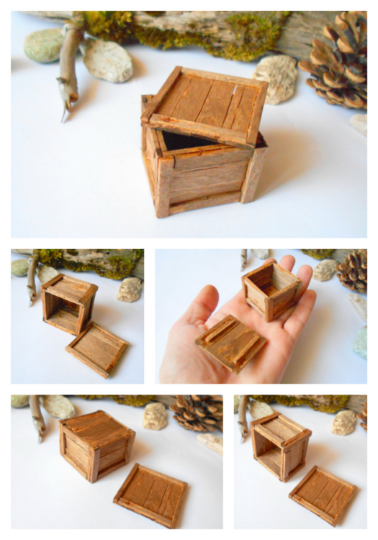 Miniature transporting box coffer- chest box made of bamboo sticks- box with a cap for dollhouse- Scale 1/12 doll accesories- mini box crate