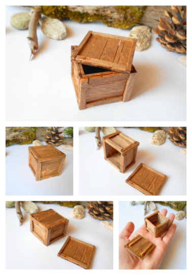 Miniature transporting box coffer- chest box made of bamboo sticks- box with a cap for dollhouse- Scale 1/12 doll accesories- mini box crate