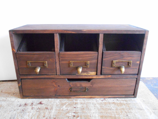 Wooden drawers tea box with 4 drawers- Jewelry Chest of drawers- Apothecary Cabinet- Desktop Organizer - Trinket Storage- Cabinet box- sandal wood box for herbs