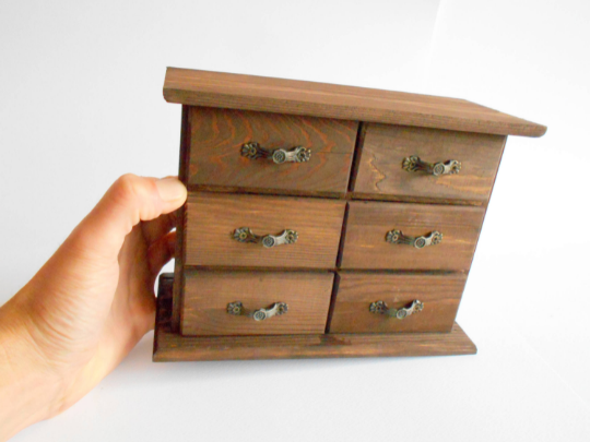 Box with 6 drawers- Wooden Jewelry Box- Apothecary Cabinet- Desktop Organizer - Trinket/Makeup Storage- Mini chest of drawers- Cabinet box Media 1 of 7