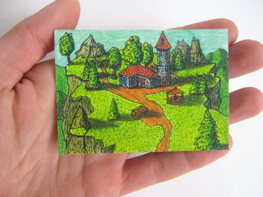 Fantasy art print from original ACEO- ink and color pencil drawing &quot;Camp Anthulje post guard&quot;- Fantasy series- signed by author Hristo Hvoynev