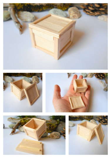 Miniature box chest with a cap- transporting chest box made of bamboo sticks- box coffer for dollhouse- 1/12 doll accesories- mini crate