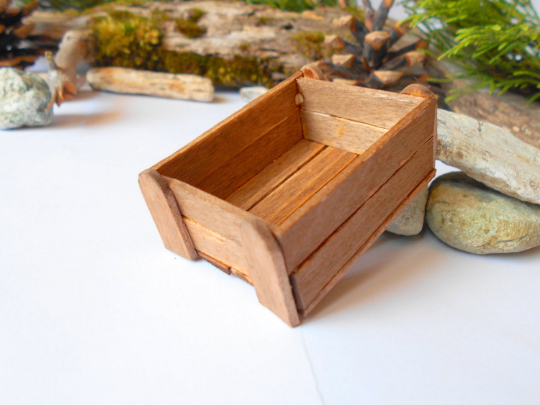 Miniature wooden crate- Plain wood -Dollhouse accesories- 1/12 scale mini wooden vintage crate- dollhouse basket box- miniature garden box