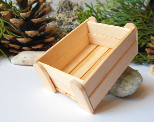 Miniature wooden crate- Plain wood -Dollhouse accesories- 1/12 scale mini wooden vintage crate- dollhouse basket box- miniature garden box