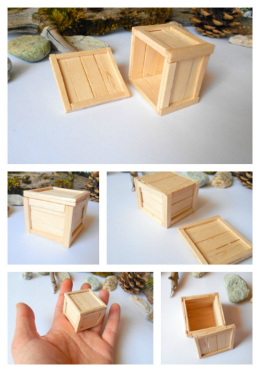 Miniature box chest with a cap- transporting chest box made of bamboo sticks- box coffer for dollhouse- 1/12 doll accesories- mini crate