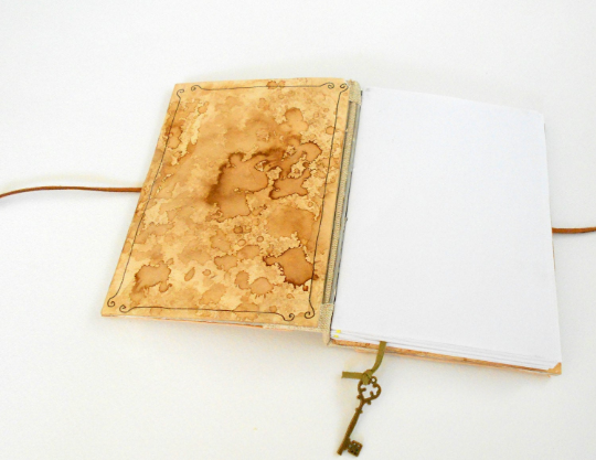 Handmade travel rustic journal with birch hardcovers and a key bookmark- 100% recycled paper- Eco-friendly travel sketchbook