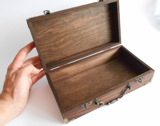 Wooden keepsake box- large eight side box- wooden box with bronze-colo -  Exiarts & Ecocrafts