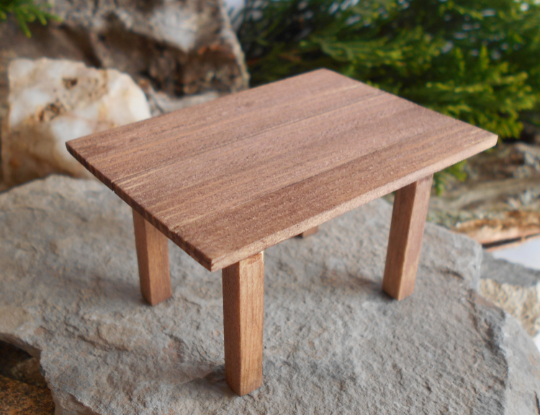 Miniature wooden table- rustic table of real pine wood- dollhouse furniture fairy desk table- 1/16 scale dollhouse- fairy garden decor- Terrarium accessories