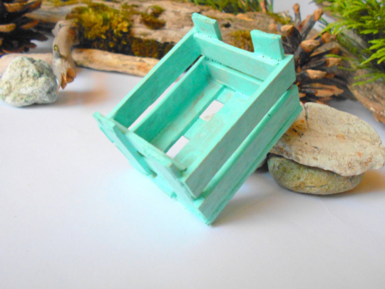 Miniature turquoise crate- Wooden crate -Dollhouse accesories- 1/12 scale mini wooden vintage crate- dollhouse basket box- miniature box
