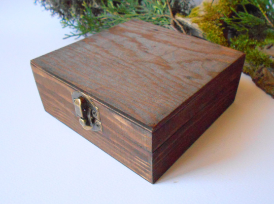 Dark Brown Wooden box- medium large square box- Mahagony-colored wooden box with bronze colored hinges- pine wood box- wooden storage