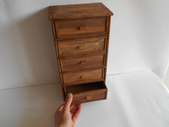 Wooden drawers box- 5 drawers- Jewelry Chest of drawers- Apothecary  Cabinet- Desktop Organizer - Trinket Storage- Cabinet box- trinket keep