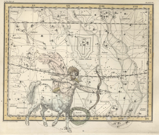 Sagittarius zodiac map print - Antique Star Map - Professional Reproduction of the Constellation Sagittarius- Wall Zodiac- Celestial Map