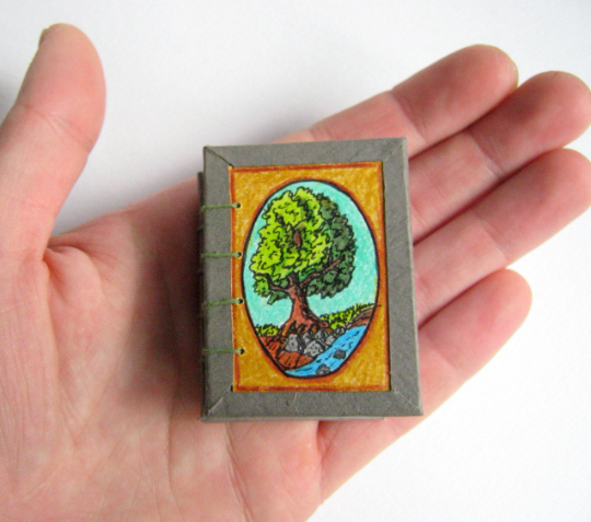 Mini book journal blanks book -coptic stitched, travel dairy, mini notebook, handmade mini art journal with hand-drawn covers
