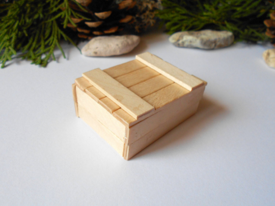 Miniature wooden crate- Plain wood -Dollhouse accesories- 1/12 scale mini wooden vintage crate- dollhouse basket box- miniature garden box