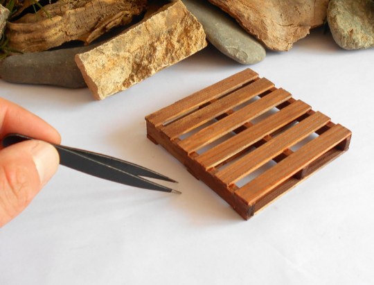 Mini pallet coaster- miniature pallet 1/12 scale from real pine wood- dollhouse and diorama decor- mini garden accessories- Brown coaster