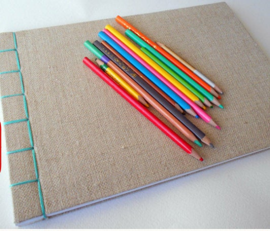 Fabric sketchbook for drawing with personalised Hemp stab binding- custom handmade fabric weddingbook- 100% recycled pages- Eco-friendly gift