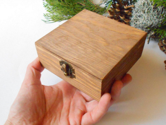 Wooden box- medium large square box- unfinished wooden box with bronze colored hinges- pine wood box- wooden supplies- craft box
