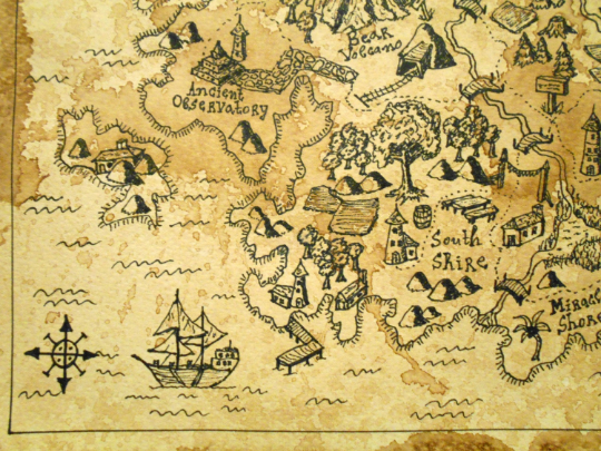 Fantasy Map Art Print, Ancient Map- Pirate map- Fantasy Realm - ink map print from original art- signed by author Hristo Hvoynev