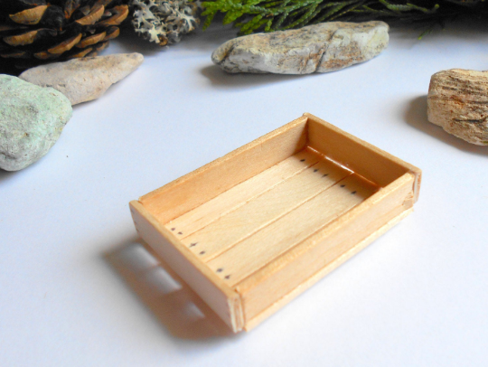 Miniature wooden crate- Plain wood -Dollhouse accessories- 1/12 scale mini wooden vintage crate- dollhouse basket box- miniature garden box