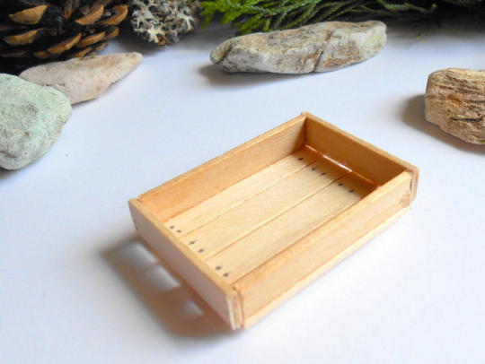 Miniature wooden crate- Plain wood -Dollhouse accessories- 1/12 scale mini  wooden vintage crate- dollhouse basket box- miniature garden box