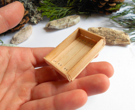 Miniature wooden crate- Plain wood -Dollhouse accessories- 1/12 scale mini wooden vintage crate- dollhouse basket box- miniature garden box