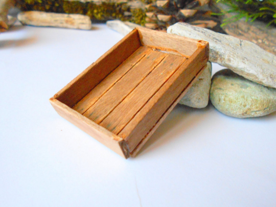Miniature wooden crate- Brown wood -Dollhouse accesories- 1/12 scale mini wooden vintage crate- dollhouse basket box- miniature garden box