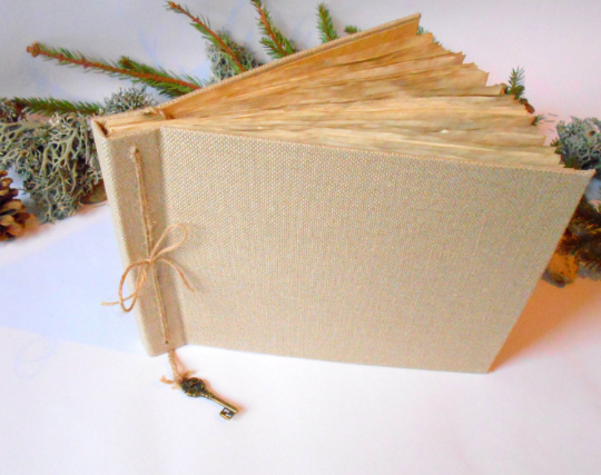 Rustic Travel journal- refillable fabric sketchbook with coffee dyed 100% recycled pages- hardcover journal, personilized refillable journal