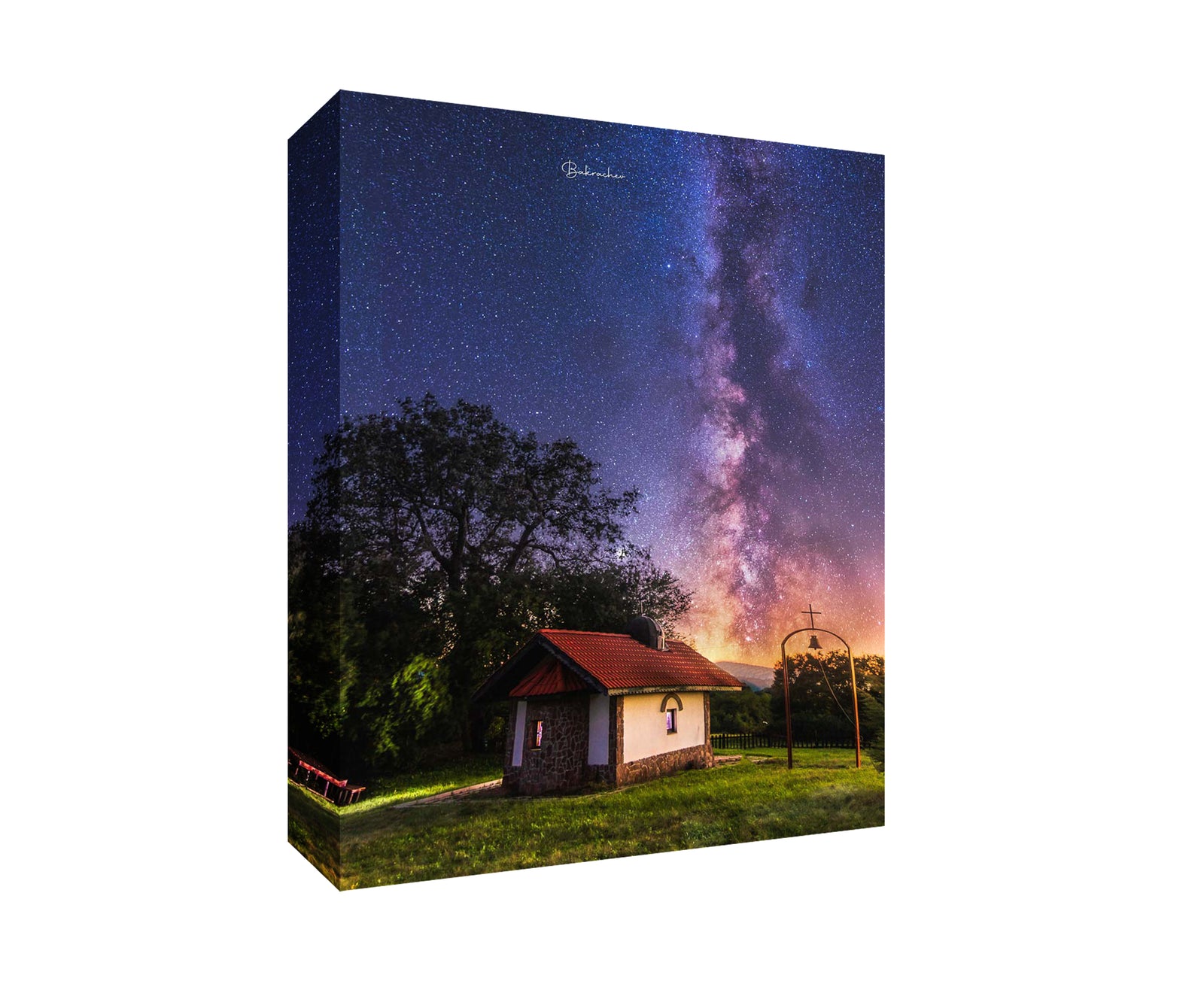 Mountain Canvas print- Nature Photography wall art- Star sky photo decor- a chapel in the village Ezdimirtsi near town of Trun- Bulgarian landscape