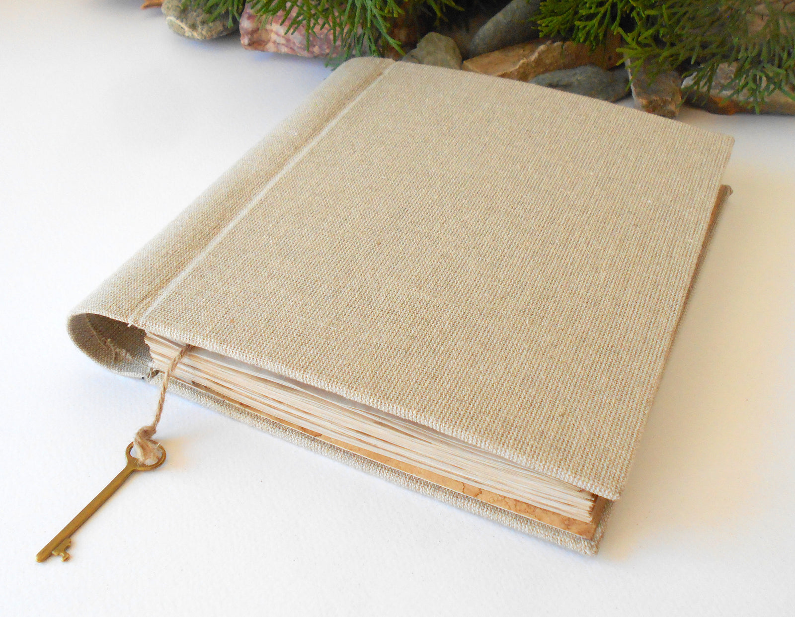 Handmade journal travel book- refillable Rustic journal with hardcovers and eco-friendy linen fabric - coffee-colored pages-rustic sketchbook