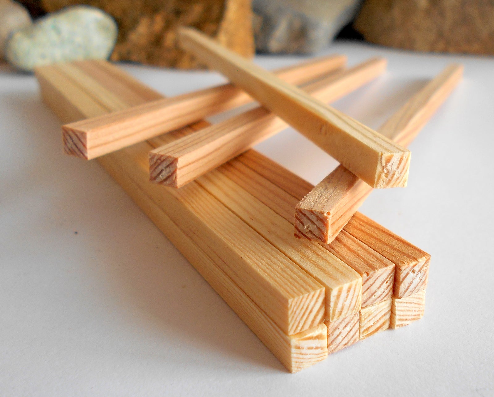 Miniature lumber beams- 5x5 mm- 12 psc.- 6 inch long - 1/12 pine woodworking supplies- miniature wooden beams- dollhouse materials