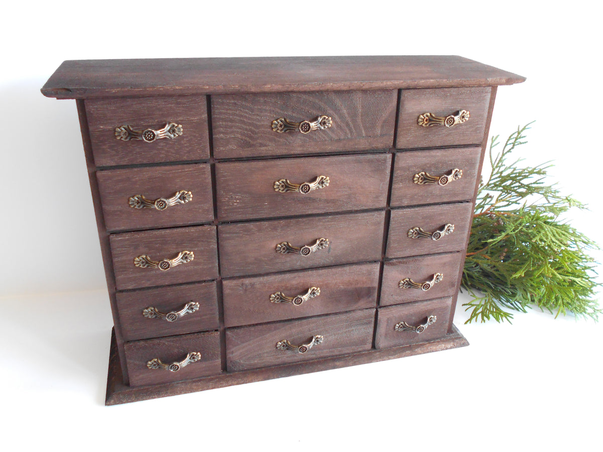 Wooden drawers box with 15 drawers- Chest of drawers- Apothecary Cabin -  Exiarts & Ecocrafts