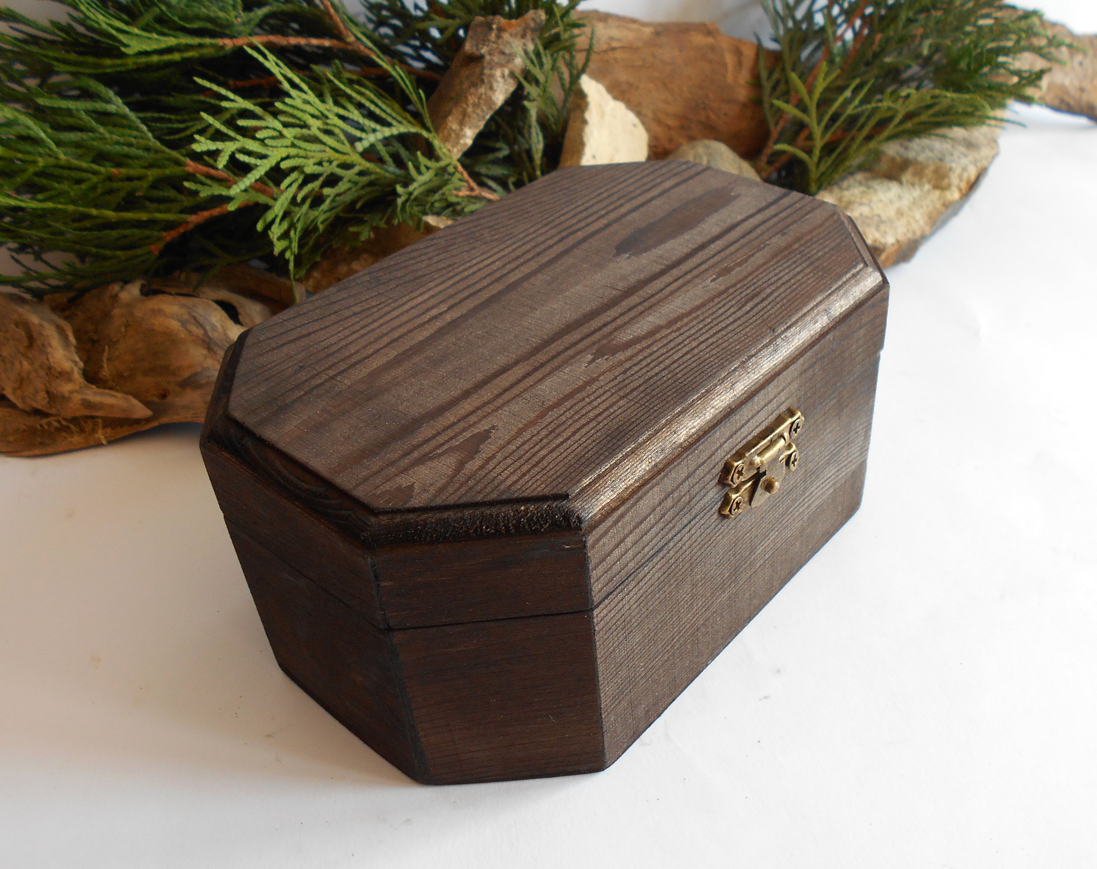 Wooden keepsake box- large eight side box- wooden box with bronze-colo -  Exiarts & Ecocrafts